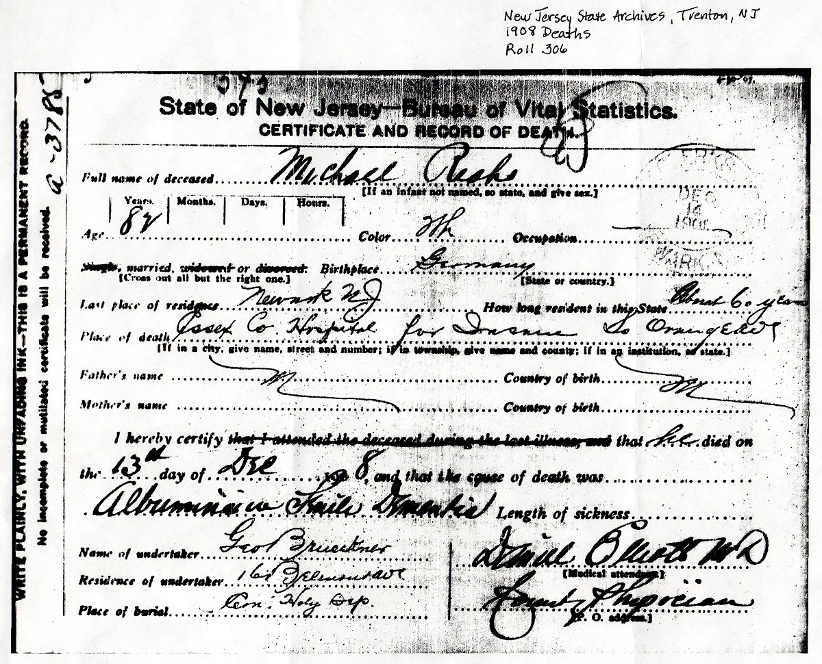 Michael Reuss Death Certificate