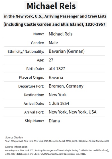 Michael Reuss Immigration Record