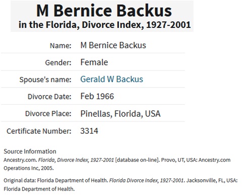 Divorce notice for Mildred Bittlingmeier and Gerald Backus