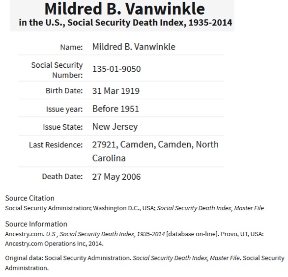Mildred Glowacki Bittlingmeier SSDI