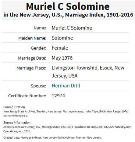 Muriel Bederski and Frank Drill Marriage Record