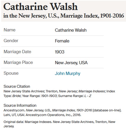 John J. Murphy and Kathryn Walsh Marriage