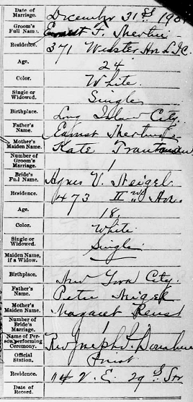 Agnes Neigel and Ernest Mertin Marriage Index