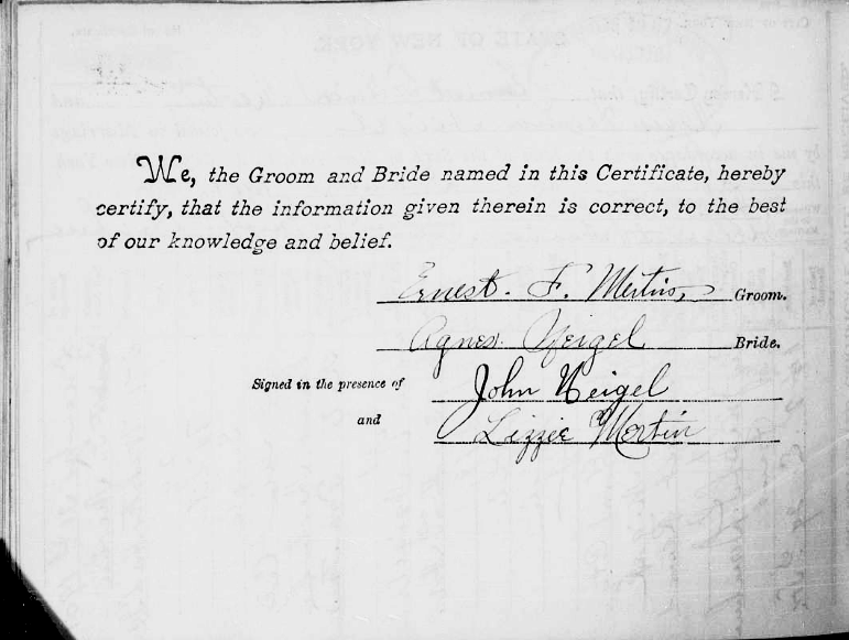 Agnes Neigel and Ernest Mertin Marriage Index
