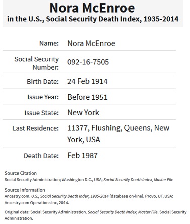 Nora Neigel Death Index