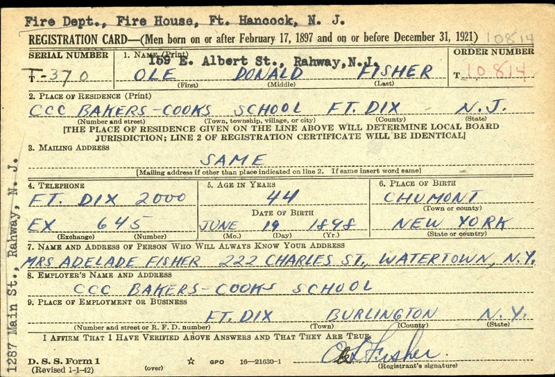 Ole D. Fisher World War II Draft Registration