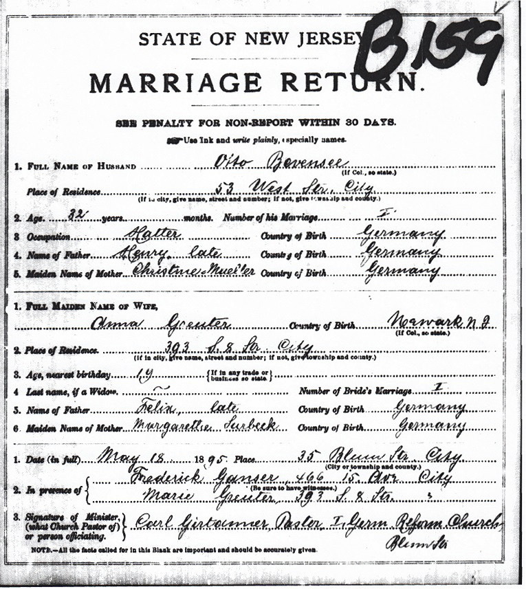 Anna Greuter and Otto Bevensee Marriage Certificate