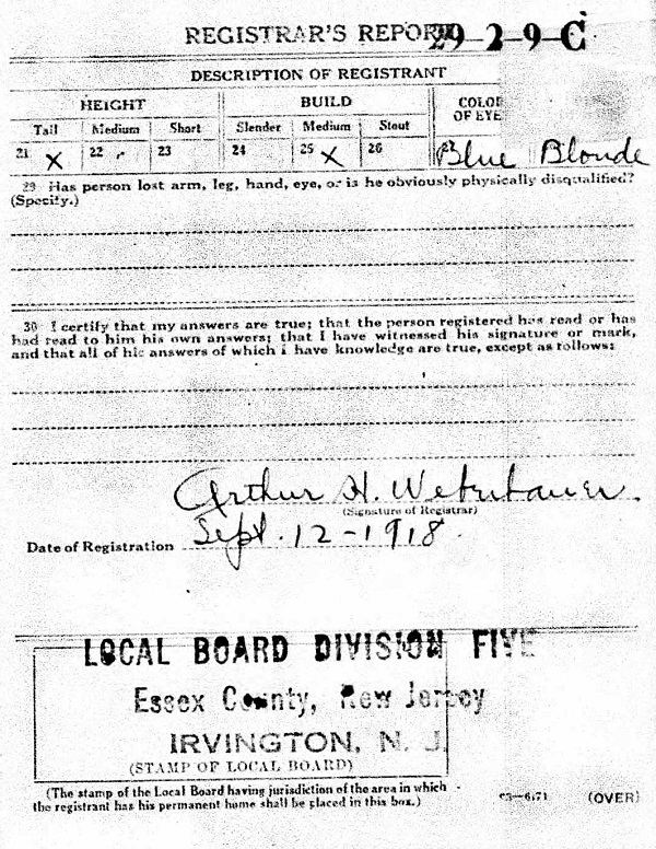 Otto Kessler World War I Draft Registration