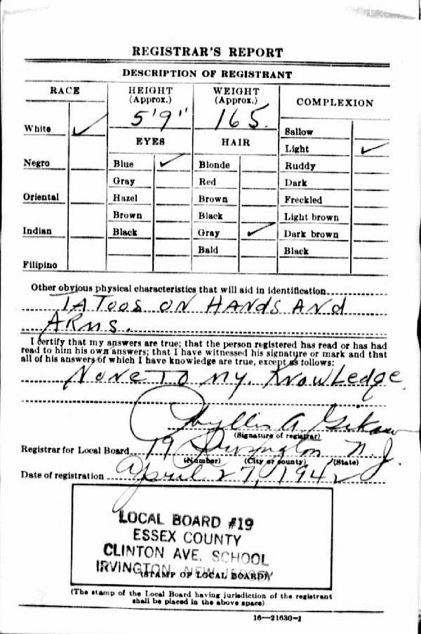 Otto Kessler World War I Draft Registration