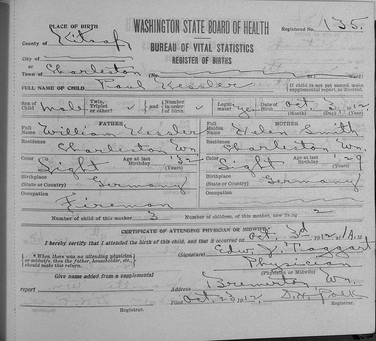 Paul Kessler Birth Certificate