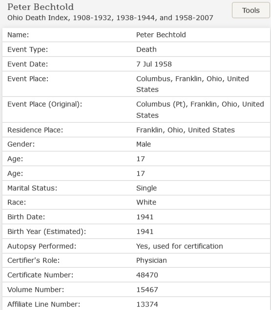 Peter H. Bechtold Death Index