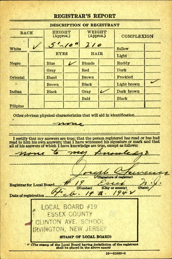 Peter Johann Germann Jr. WW2 Draft Registration
