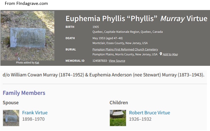 Phyllis Murray Virtue Cemetery Record