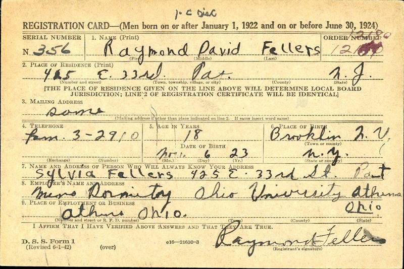 Raymond Feller's World War II Draft Registration