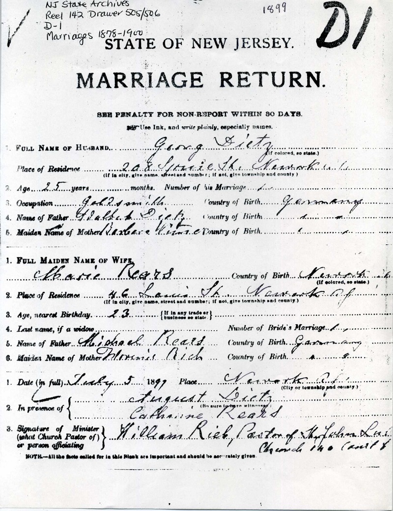 Mary Reuss and George Dietz Marriage