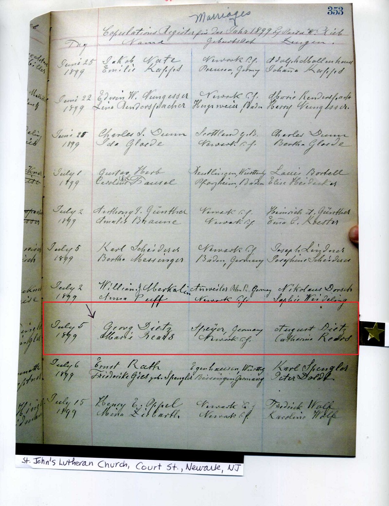 Mary Reuss and George Dietz Marriage