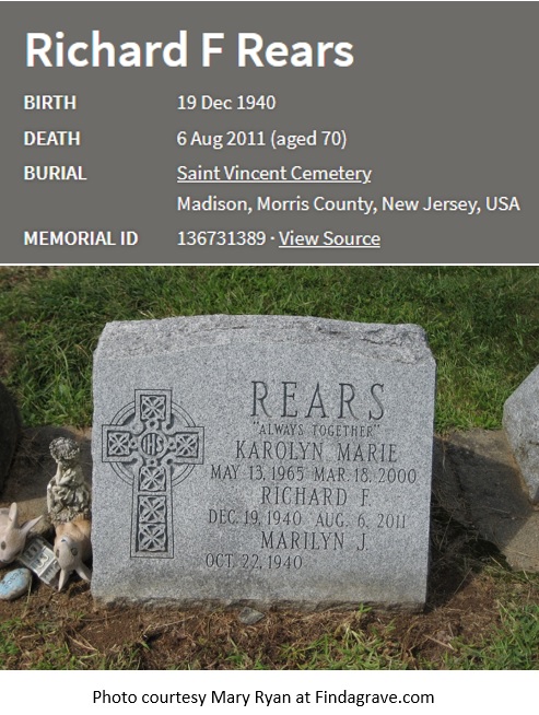 Richard F. Rears Cemetery Record