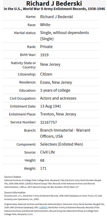Richard Bederski Military Record