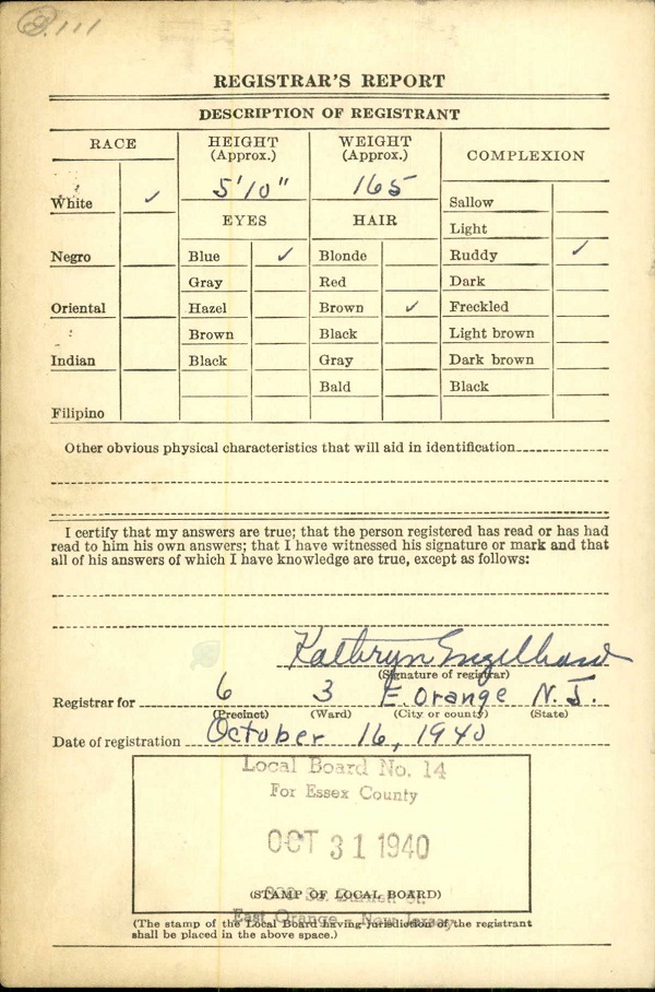 Richard Bederski WW2 Draft Registration