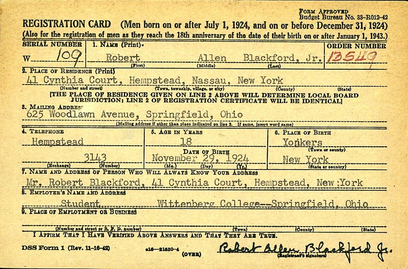 Robert A. Blackford's Military Record