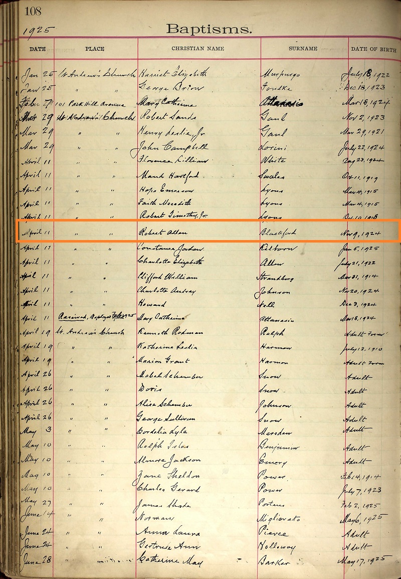 Robert A. Blackford Birth Record
