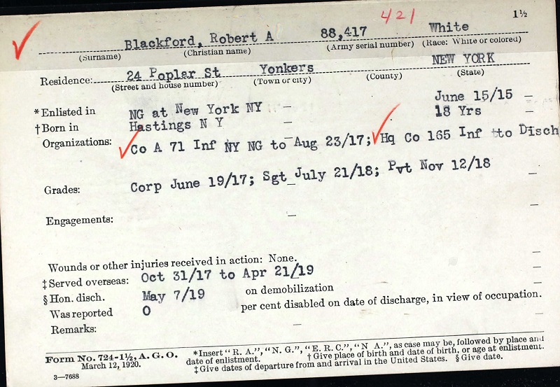 Robert A. Blackford's Military Record
