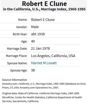Robert Clune and Harriet Lovatt Marriage