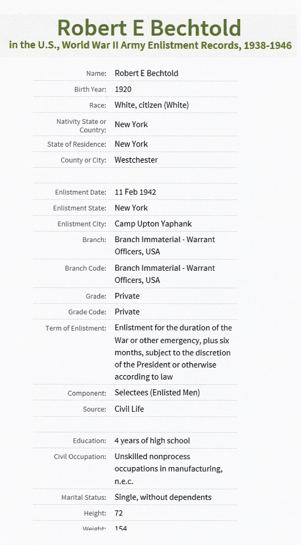 Robert E. Bechtold's World War II Enlistment Record