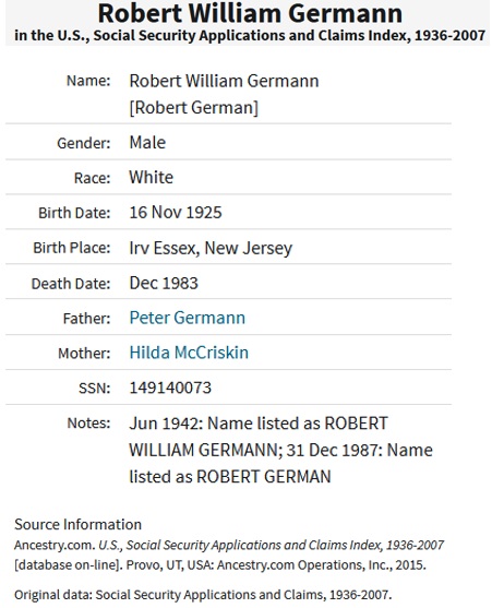Robert Germann Death Index