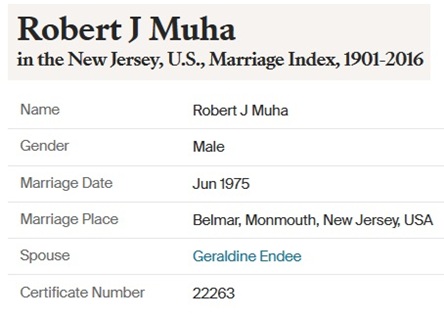 Robert J. Muha Marriage Record