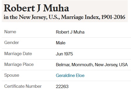 Robert J. Muha Marriage Record