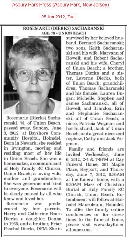 Rosemarie Dierks Sacharanski Obituary