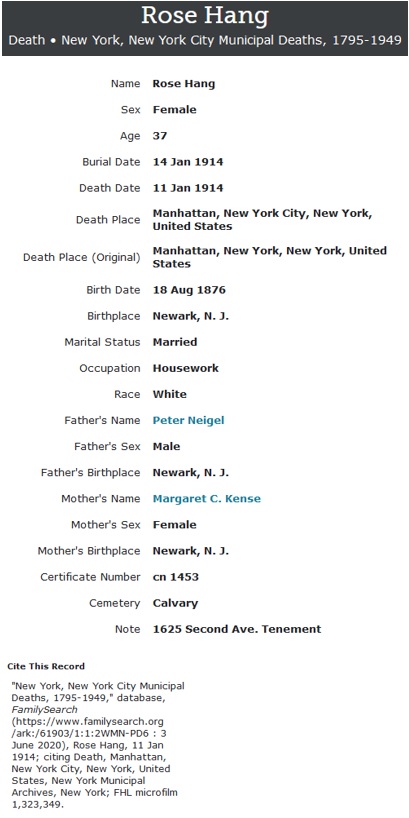 Roseanna Neigel Hang Death Record