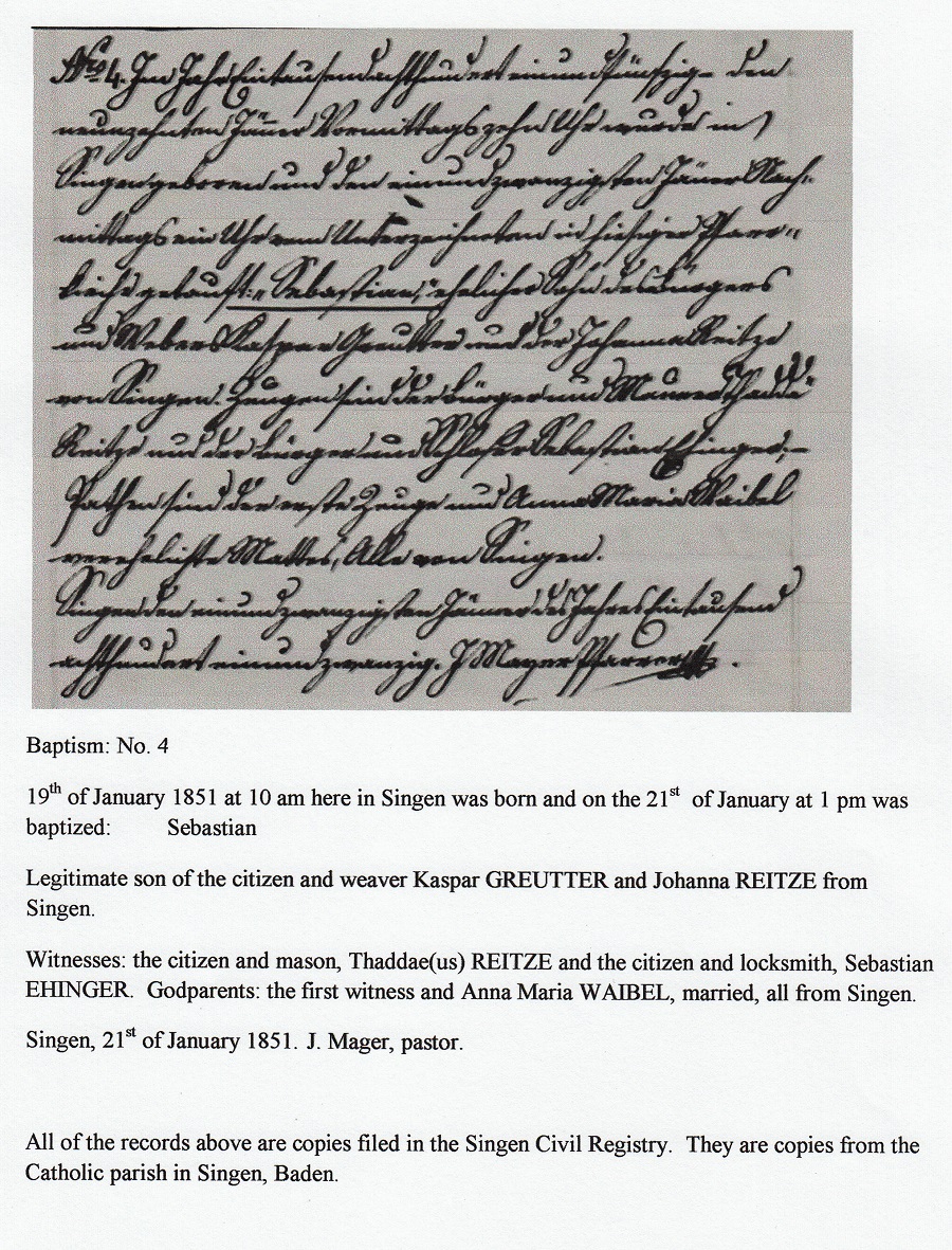 Sebastian Greutter Birth Record