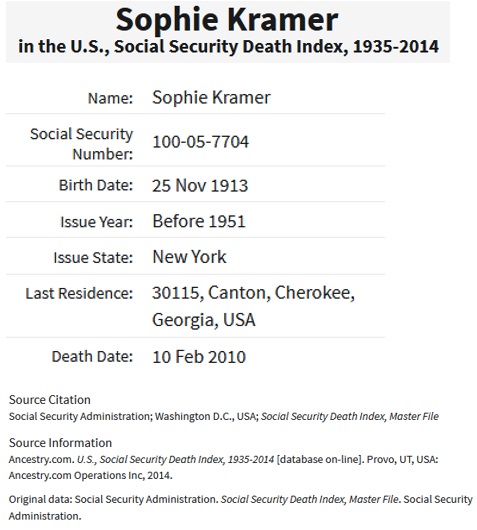 Sophie Kramer's SSDI