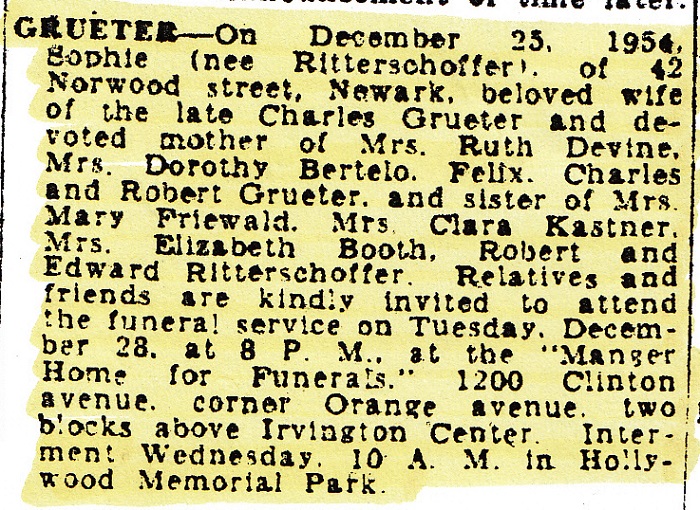 Sophie (Rittershofer) Greuter Obituary