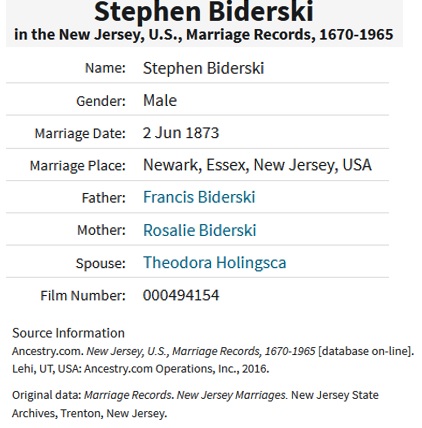 Stefan Bederski and Theodora Kulinski Marriage Index