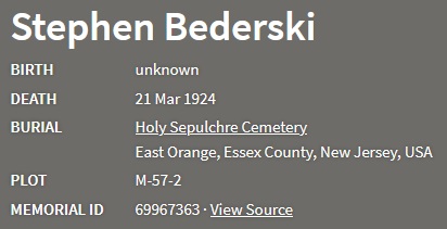 Stephen Bederski Cemetery Record