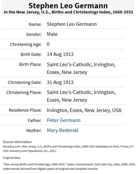 Stephen Germann Birth Index