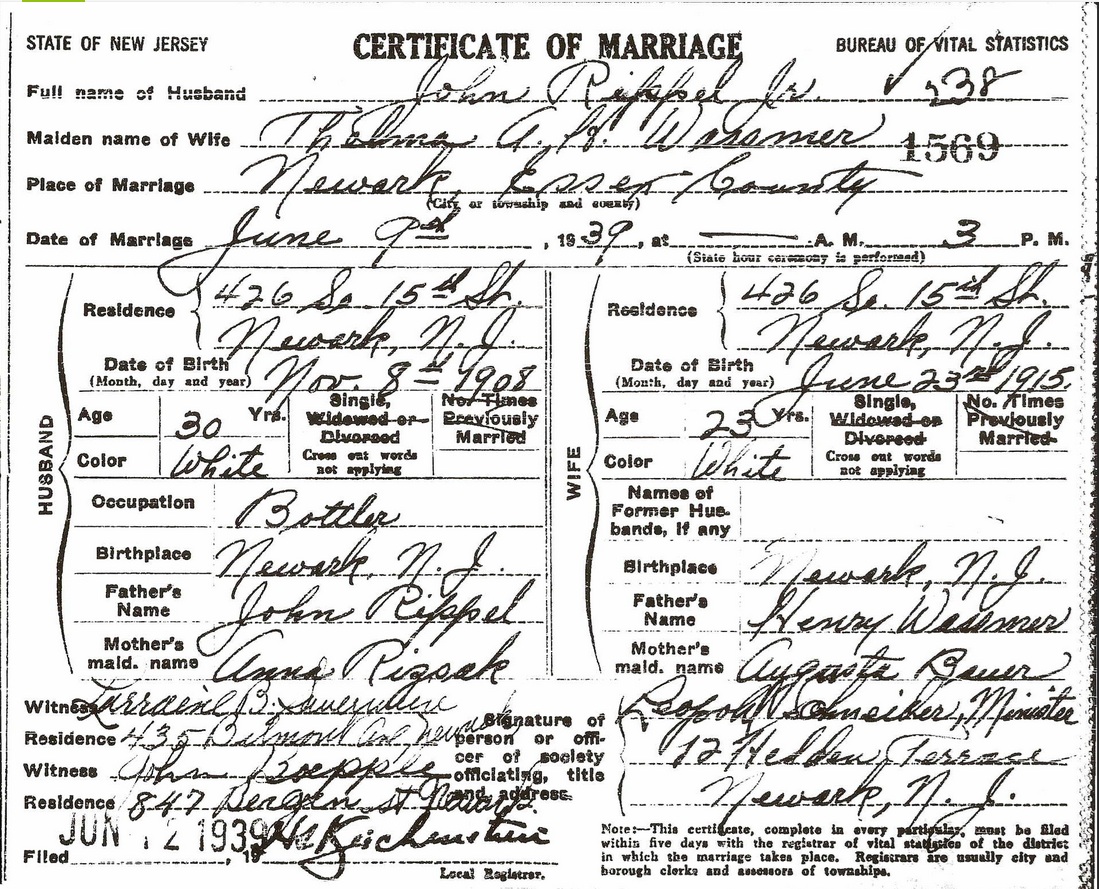 Thelma Wassmer and John Rippel Marriage Certificate