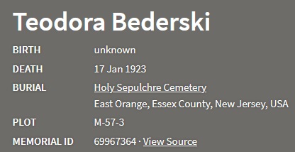 Theodora Kulinski Bederski Cemetery Record