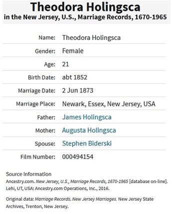 Stefan Bederski and Theodora Kulinski Marriage Index