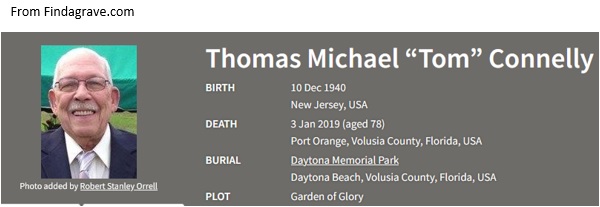 Thomas M. Connelly Cemetery Record
