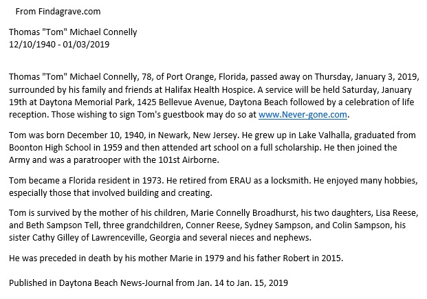 Thomas M. Connelly Obituary