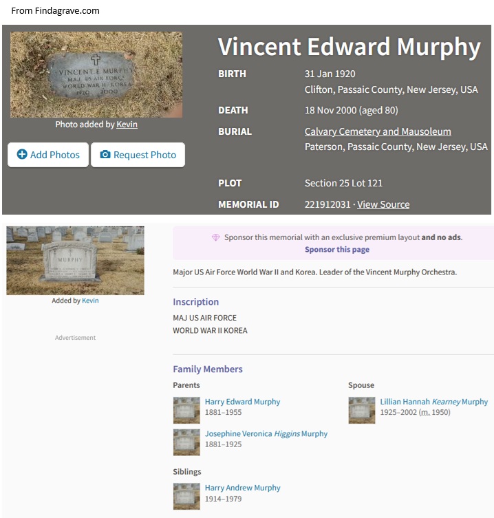 Vincent E. Murphy Cemetery Record