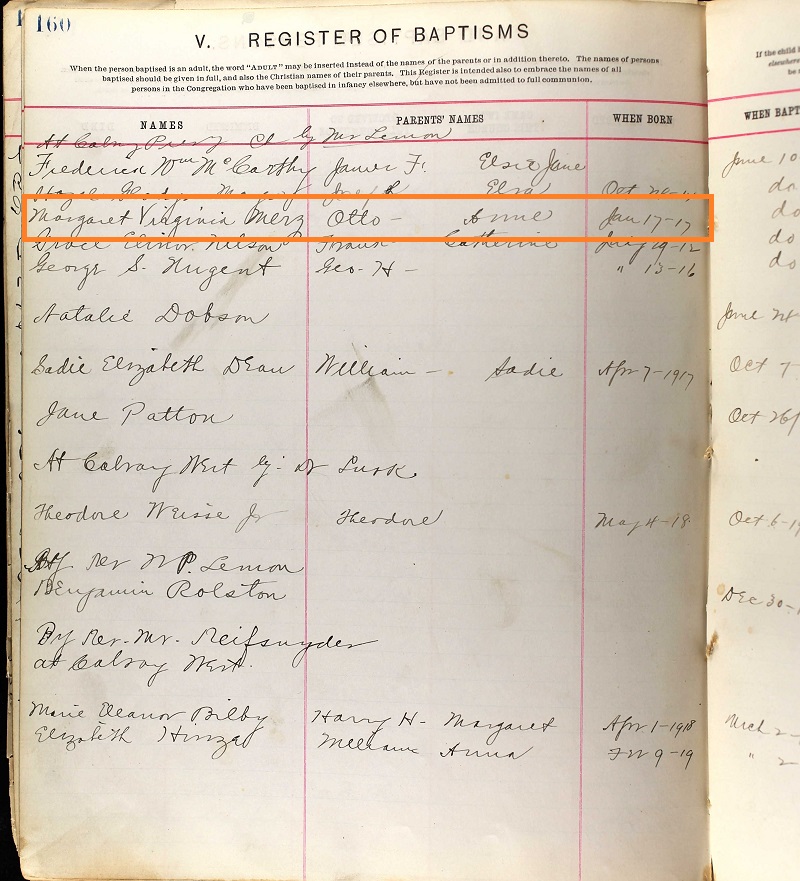 Virginia Merz Birth Index
