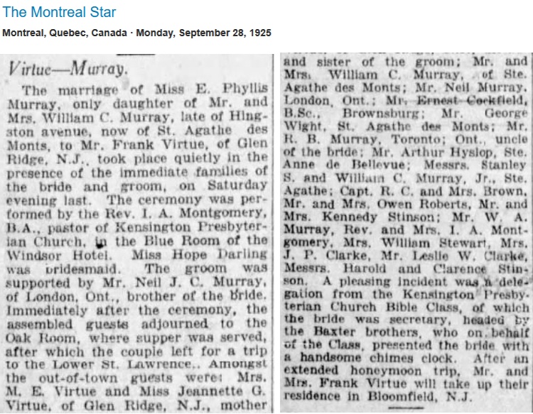 Frank Virtue Jr. and Phyllis Murray Marriage
