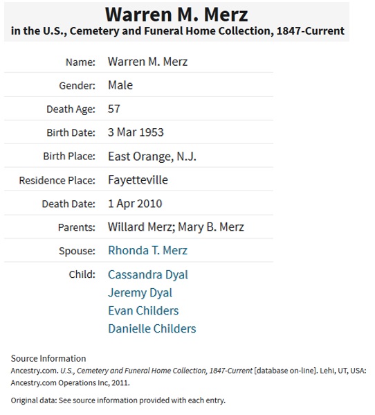 Warren M. Merz Death Record