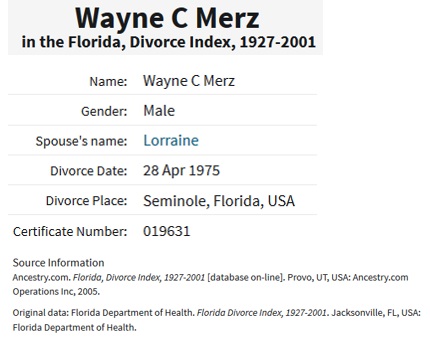 Wayne C. Merz Marriage Record