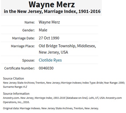 Wayne C. Merz Marriage Record